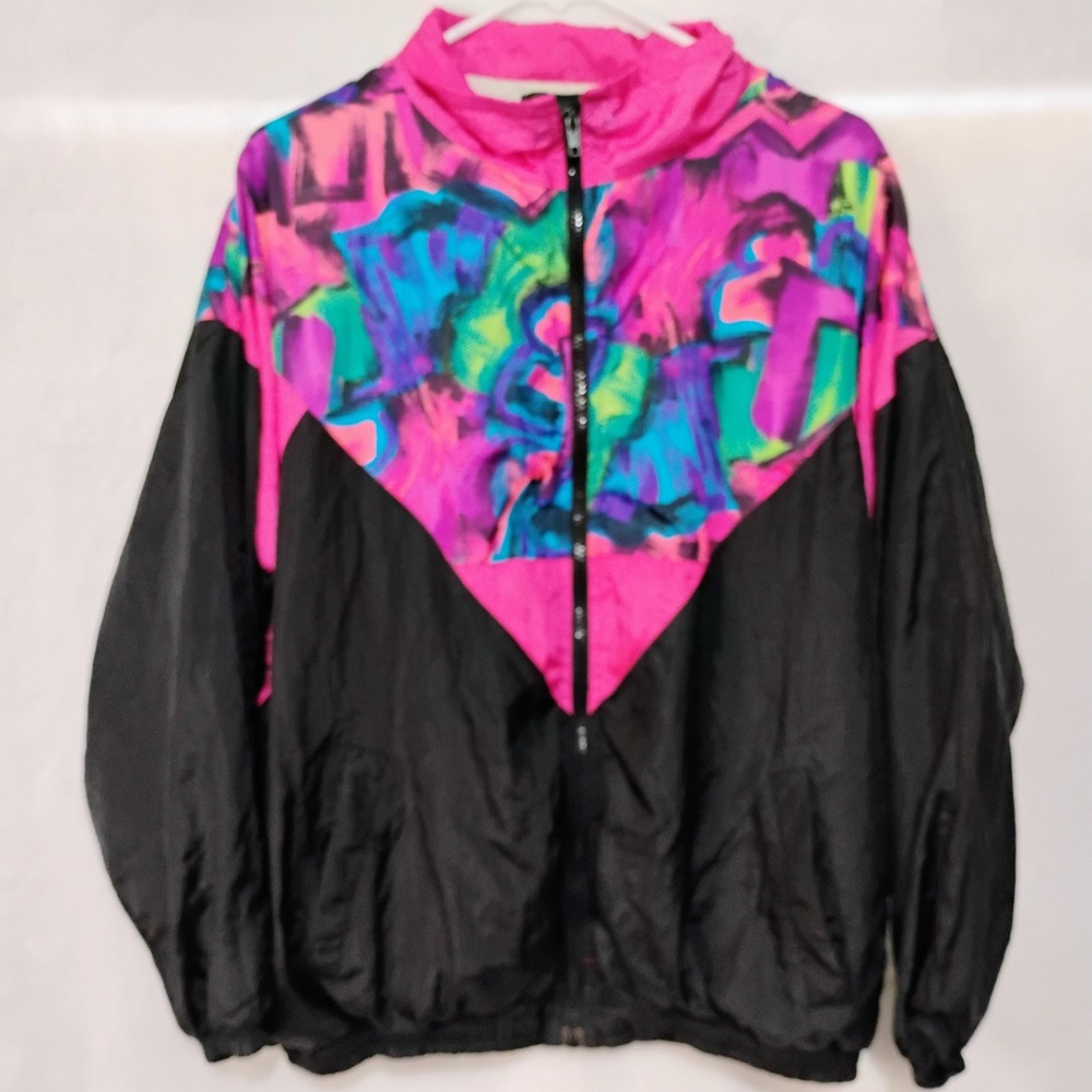Vtg Active Elements Sz M Colorblock Windbreaker Jacket Pink Abstract Retro 90s W